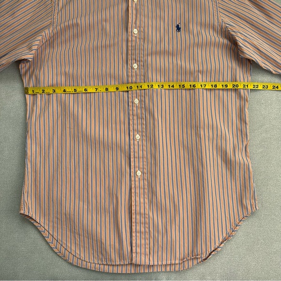 Ralph Lauren Cotton Button Down Shirt. 15 1/2. Medium. Orange and Blue Stripes. - Picture 7 of 8
